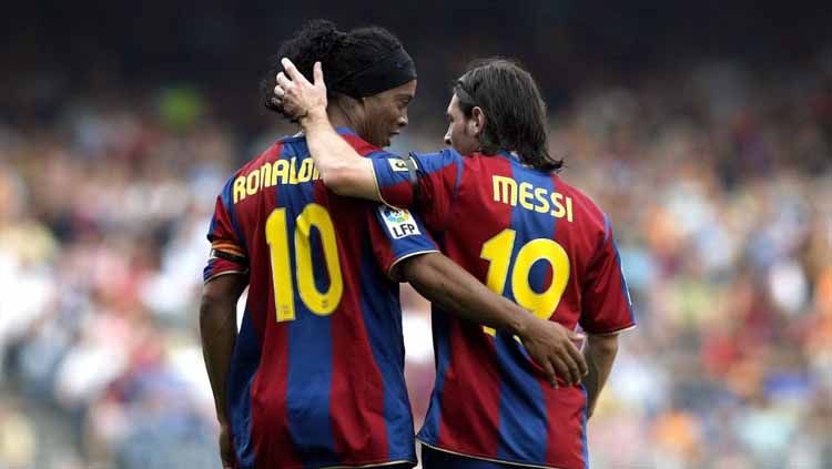 Lionel Messi dan Ronaldinho. Copyright: © squawka