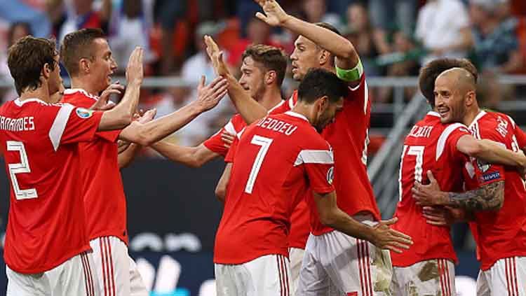 Selebrasi para pemain Timnas Rusia saat menghajar San Marino dengan skor 9-0 Copyright: © Stanislav Krasilnikov/GettyImages