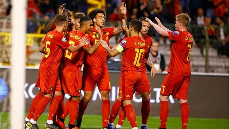 Selebrasi kemenangan dari para pemain Belgia, Jimmy Bolcina / Photonews via Getty Images Copyright: © Jimmy Bolcina / Photonews via Getty Images