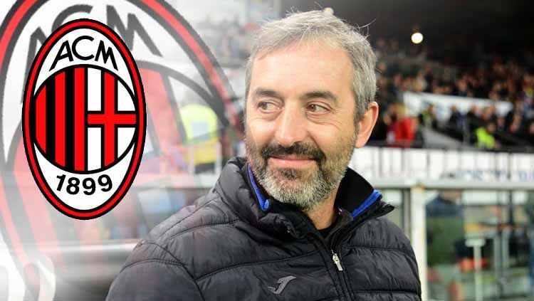 Marco Giampaolo dan logo AC Milan. Copyright: © Paolo Rattini/Getty Images