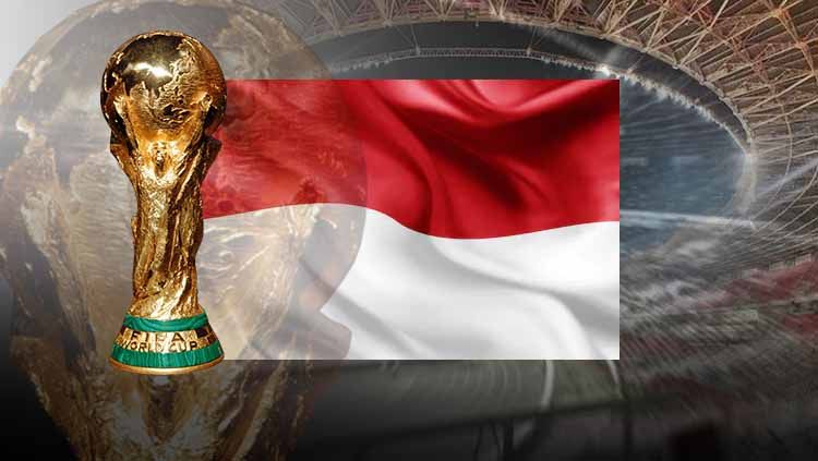 Bendera Indoesia dan trofi Piala Dunia Copyright: © INDOSPORT