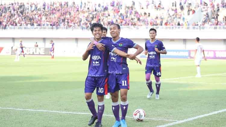 Selebrasi gol pemain Persita Tangerang di Liga 2 2019. Copyright: © Media Persita