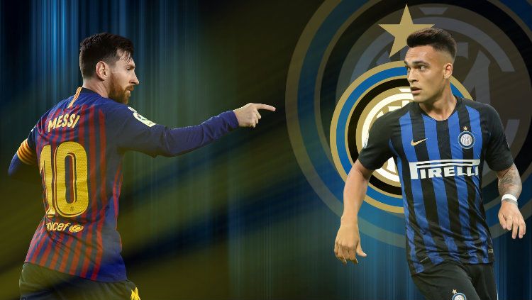 Pemain Inter Milan, Lautaro Martinez, dikabarkan sudah sepakat untuk bertolak ke raksasa LaLiga Spanyol, Barcelona, sebagai alat tukar untuk Lionel Messi. Copyright: © INDOSPORT/Petrus Tomy