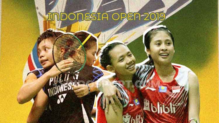 Indonesia Open 2019 Della Destiara Haris/Rizki Amelia Pradipta dan Greysia Polii / Apriyani Rahayu. Copyright: © Grafis: Eli Suhaeli/INDOSPORT
