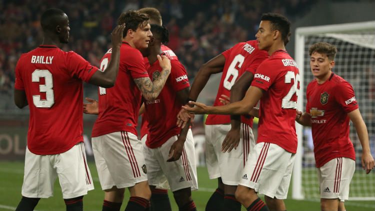 Mason Greenwood merayakan golnya dalam laga Manchester United vs Leeds United, Rabu (17/07/19). Copyright: © Paul Kane/Getty Images