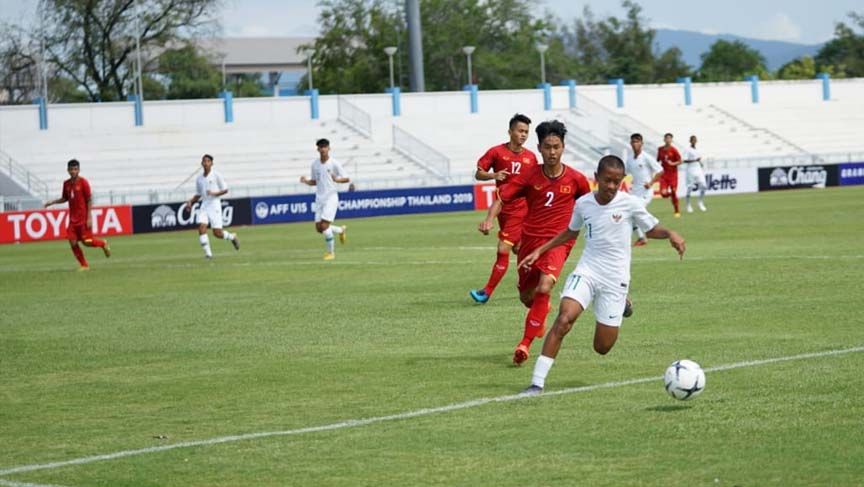 Laga pertandingan antara Vietnam U-15 vs Indonesia U-15 Piala AFF U-15 di Thailand, Sabtu (27/07/19). Foto: PSSI Copyright: &copy; PSSI