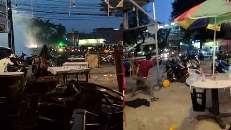 Situasi kerusuhan oknum di Kafe Tebet, tempat nobar Kratingdaeng Piala Indonesia: PSM Makassar vs Persija Jakarta. Copyright: © @makassar_iinfo