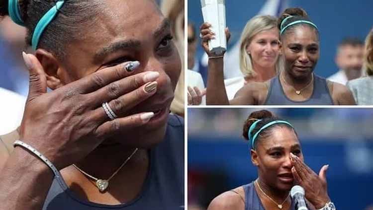 Serena Williams menangis setelah dirinya mengumumkan mundur di partai final Piala Rogers. Copyright: © express.co.uk