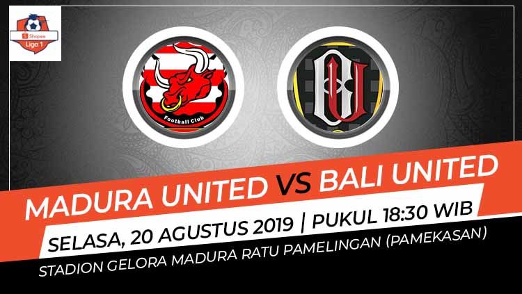 Laga Madura United melawan Bali United di Stadion Gelora Ratu Pamelingan, Madura, pada Selasa (20/8/19) pukul 18.30 WIB bisa disaksikan di Vidio.com. Copyright: © Grafis: Indosport.com