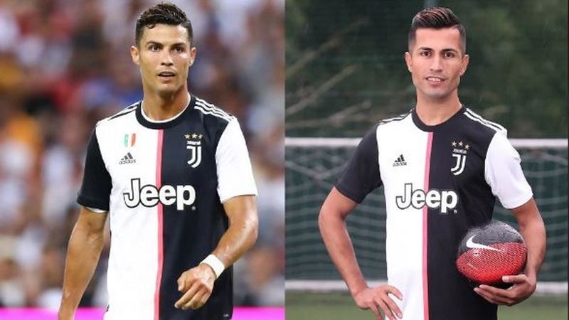 Cristiano Ronaldo dan pria yang mirip dengannya. Copyright: &copy; The Sun