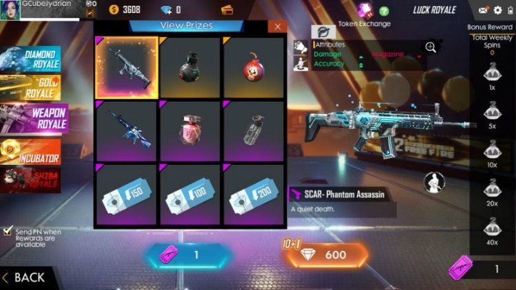 Skin terbaru senjata Scar di Free Fire, Phantom Assassin. Copyright: &copy; freefire.gcube.id