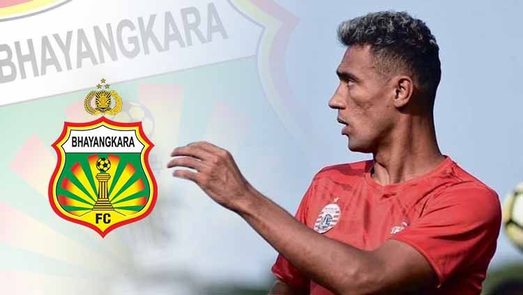 Bruno Matos dan logo Bhayangkara FC. Copyright: © Semua Tentang Persija