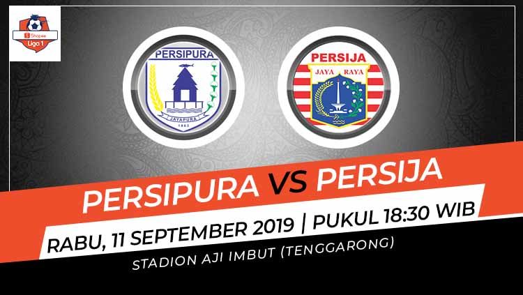 Laga tunda pekan ke-11 Shopee Liga 1 antara Persipura Jayapura melawan Persija Jakarta, Rabu (11/9/19), bisa disaksikan lewat live streaming di Vidio.com. Copyright: © Grafis: Indosport.com