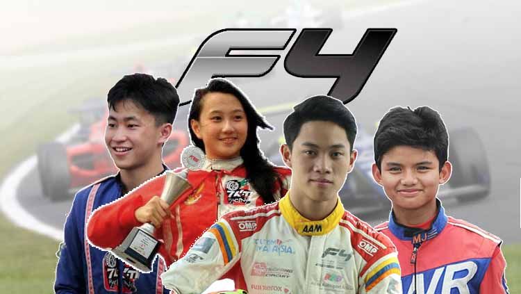 Keanon Santoso, Kezia Santoso, Presley Martono, dan Perdana Putra Minang Formula 4. Copyright: © INDOSPORT