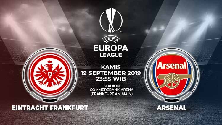 Prediksi pertandingan Liga Europa 2019/20 antara Eintracht Frankfurt menghadapi Arsenal yang akan digelar di Stadion Commerz-Bank Arena, Kamis (19/09/19). Copyright: © Grafis: Yanto/Indosport.com