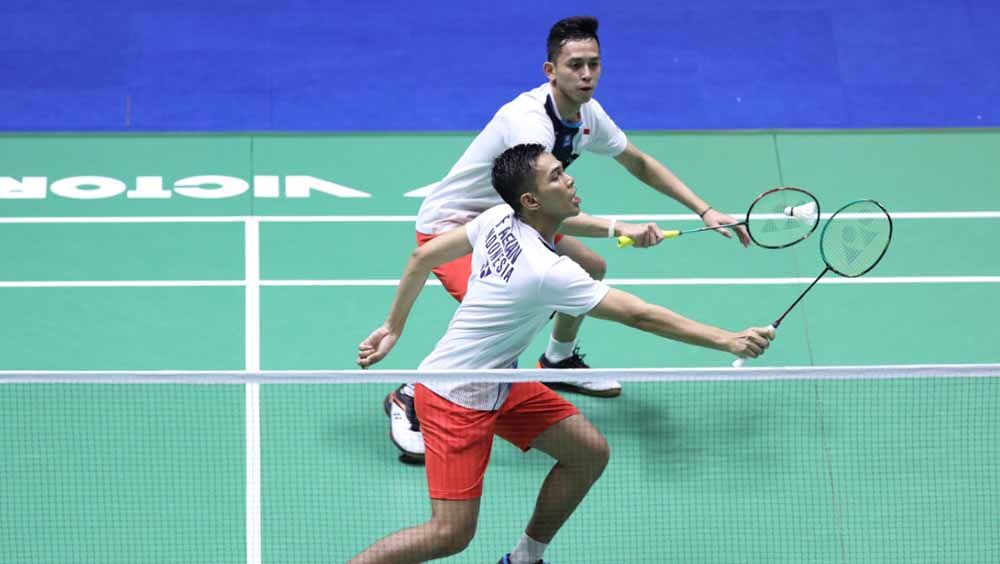 Pasangan Fajar Alfian/M.Rian Ardianto sukses melaju ke babak kedua Korea Open 2019 usai mengalahkan wakil China, di Incheon Ariport Skydome, Rabu (25/9/19). Copyright: © Humas PBSI