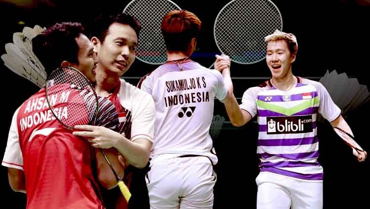 Media Jepang, Badminton Spirit, menyebut nama tiga pasangan Indonesia saat membahas peta kekuatan ganda putra di tahun 2020. Copyright: © INDOSPORT