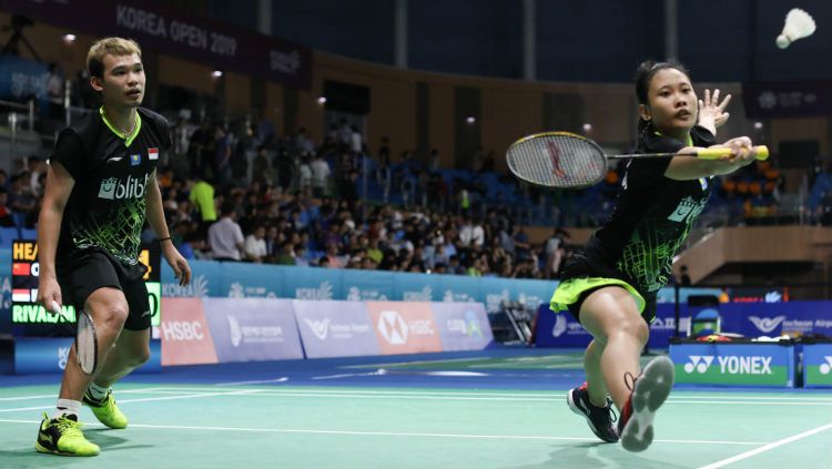 Pasangan Rinov Rivaldy/Pitha Haningtyas gagal melaju ke babak kedua Indonesia Masters 2020 usai kalah dari pasangan Chinese Taipei, Lee Jhe-Huei/Hsu Ya Ching. Copyright: © Humas PBSI