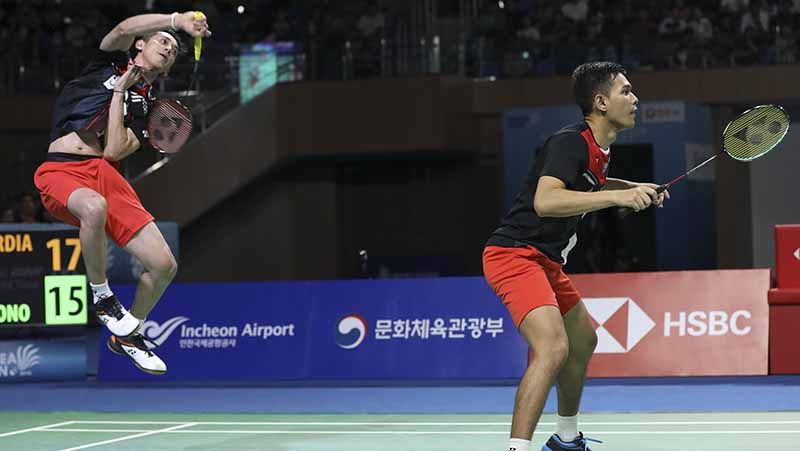 Pasangan ganda putra Indonesia, Fajar Alfian/M.Rian Ardianto berhasil mengalahkan pebulutangkis wakil Chinese Taipei sekaligus melaju ke babak dua Fuzhou China Open 2019. Copyright: © Humas PBSI