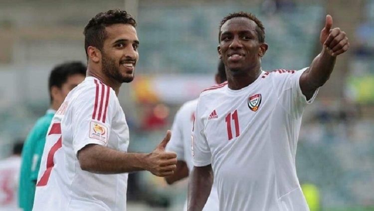 Ali Mabkhout (kiri) dan Ahmed Khalil (kanan) berpeluang memecahkan rekor Uni Emirat Arab jika mencetak gol ke gawang Timnas Indonesia dalam laga Kualifikasi Piala Dunia 2022. Copyright: © siamsport.th