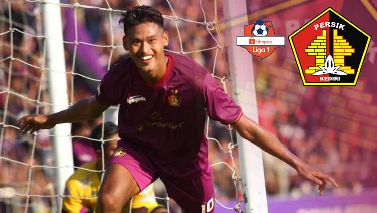 Selebrasi Septian Satria Bagaskara usai mencetak gol bersama Persik Kediri. Copyright: © https://jatimsmart.id