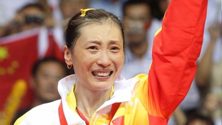 Eks pebulutangkis China, Zhang Ning, saat meraih medali emas Olimpiade Beijing 2008. Copyright: © South China Morning Post