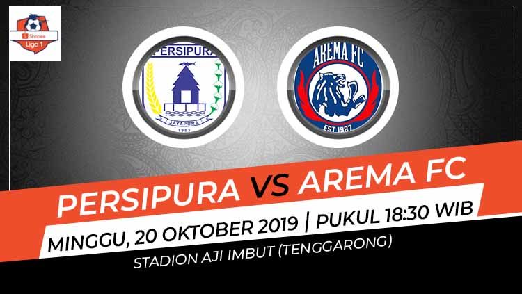Hasil pertandingan Liga 1 2019 antara Persipura Jayapura vs Arema FC di Stadion Aji Imbut, Minggu (20/10/19), skor akhir 2-2 untuk kedua tim. Copyright: © Grafis: Indosport.com
