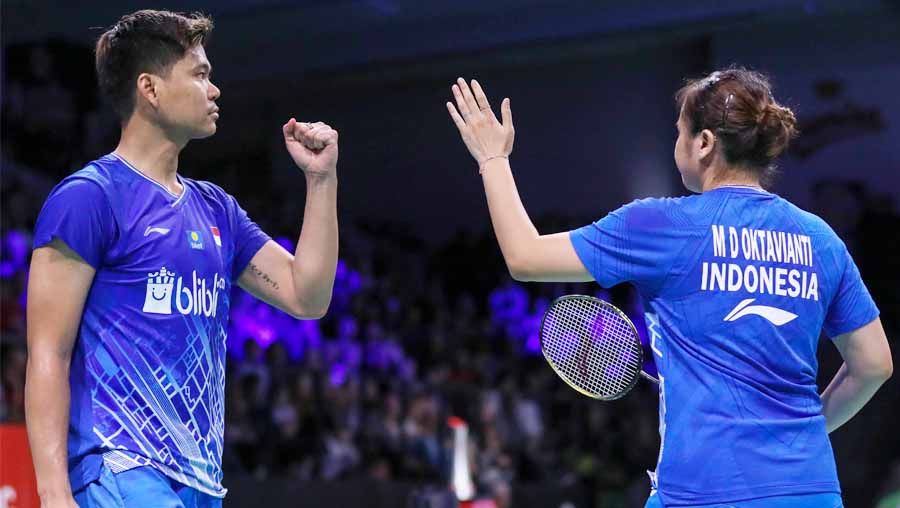 Praveen Jordan/Melati Daeva Oktavianti mengakui bahwa kesuksesannya ke final Denmark Open 2019 didapatkan berkat tuah China. Copyright: © badmintonindonesia.org