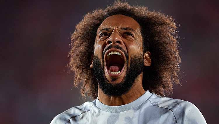 Marcelo saat melakukan selebrasi melawan RCD Mallorca. Copyright: © Quality Sport Images/Getty Images