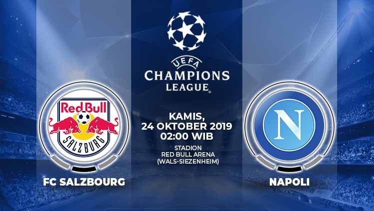 Berikut prediksi pertandingan Red Bull Salzburg vs Napoli dalam ajang Liga Champions 2019-2020 Grup E, Kami (24/10/19) Copyright: © Grafis: Yanto/Indosport.com