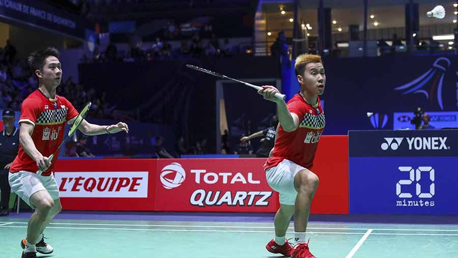 Ganda putra Indonesia, Kevin Sanjaya/Marcus Fernaldi masih punya peluang untuk lolos ke semifinal BWF World Tour Finals 2019. Copyright: © Humas PBSI