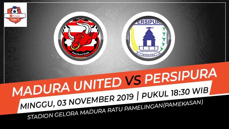 Prediksi pertandingan Shopee Liga 1 2019 Madura United vs Persipura Jayapura pekan ke-26, Minggu (03/11/19), pukul 18.30 WIB, di Stadion Madura Ratu Pamelingan. Copyright: © Grafis: Soicaumienbac.cc