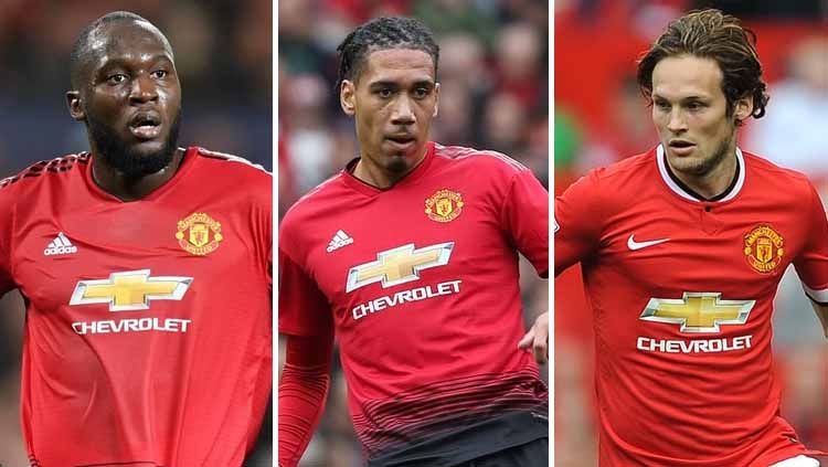 Romelu Lukaku, Chris Smalling dan Daley Blind. Copyright: © talksport/skysports/setanmerah