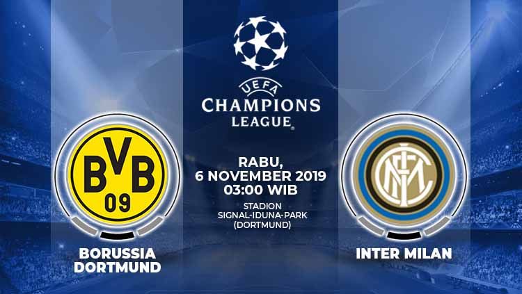 Prediksi pertandingan antara Borussia Dortmund vs Inter Milan pada match day 4 Liga Champions 2019-2020 Grup F, Rabu (06/11/19), pukul 03.00 WIB. Copyright: © Grafis: Yanto/Indosport.com