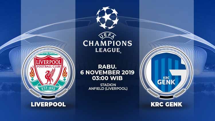 Liverpool akan menjamu Genk pada matchday keempat kompetisi sepak bola Liga Champions 2019-2020 di Stadion Anfield, Rabu (06/11/19) dini hari WIB. Copyright: © Grafis: Yanto/Indosport.com