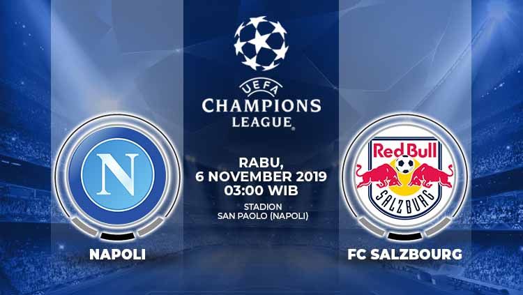Berikut prediksi pertandingan antara Napoli vs FC Salzburg di Stadion San Paolo pada pertandingan keempat Liga Champions Grup E 2019-2020 Copyright: © Grafis: Yanto/Soicaumienbac.cc