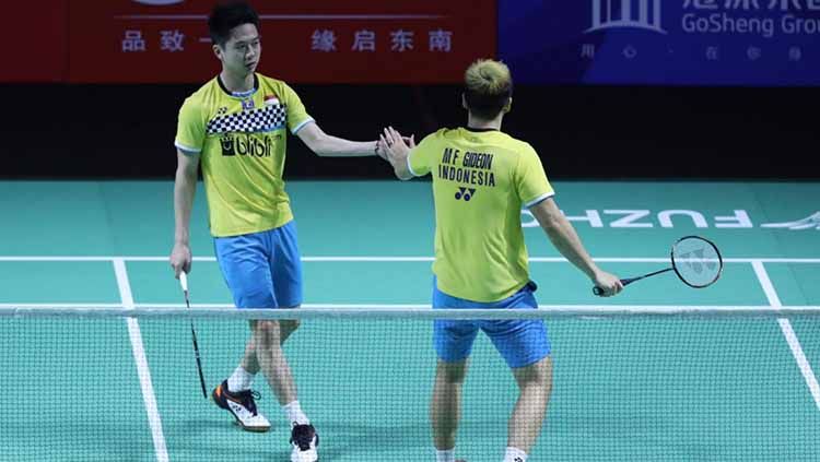 Organisasi Bulutangkis Dunia (BWF) menyebut pasangan Kevin Sanjaya/Marcus Gideon sebagai pasangan yang sangat berbakat jelang digelarnya BWF World Tour Finals. Copyright: © Humas PBSI