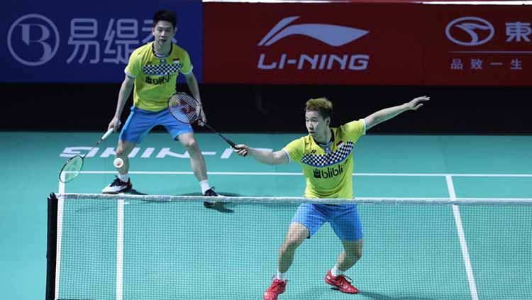 Kevin/Marcus Tumbangkan Ganda China He Ji Ting/Tan Qiang dan ke perempatfinal Fuzhou China Open 2019 Copyright: © Humas PBSI