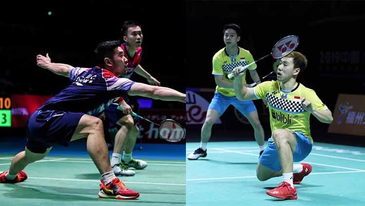 Kevin Sanjaya/Marcus Gideon vs Huang Kai Xiang/Liu Cheng di pertandingan babak kedua Hong Kong Open 2019. Copyright: © Shi Tang/Getty Images & PBSI