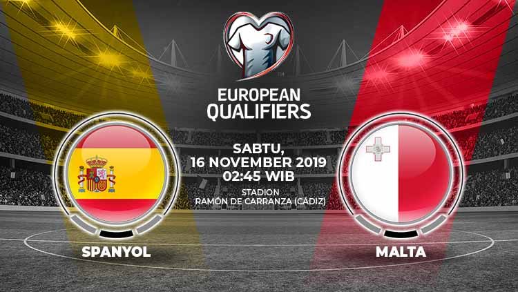 Link Live Streaming Pertandingan Kualifikasi Euro 2020: Spanyol vs Malta pada Sabtu (16/11/19) dini hari WIB. Copyright: © Grafis: Yanto/Indosport.com