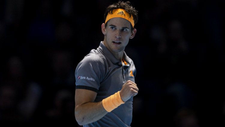 Dominic Thiem kala mengalahkan Novak Djokovic di Nitto ATP Finals 2019. Copyright: © TPN/Getty Images
