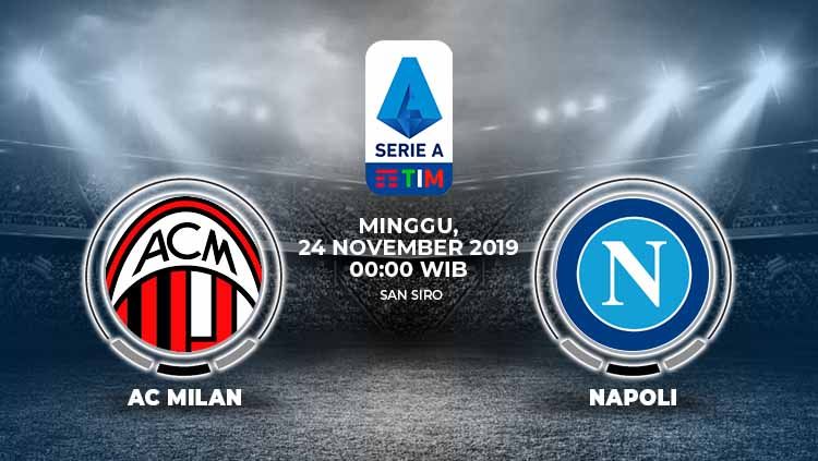 Prediksi pertandingan pekan ke-13 Serie A Liga Italia antara AC Milan vs Napoli yang akan digelar di Stadion San Siro, Minggu (24/11/19) dini hari WIB. Copyright: © INDOSPORT
