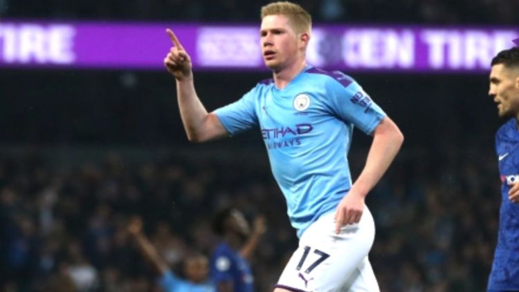 Kevin De Bruyne saat melakukan selebrasi golnya dalam pertandingan Liga Inggris matchday ke-13 antara Manchester City vs Chelsea, Minggu (24/11/19) dini hari WIB. Copyright: © mancity.com