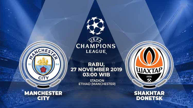 Link live streaming pertandingan kelima Liga Champions antara Manchester City vs Shakhtar Donetsk, Rabu (27/11/19) dini hari WIB. Copyright: © Grafis: Indosport.com