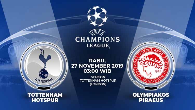 Tottenham Hotspur akan melawan Olympiakos di Liga Champions, Rabu (27/11/19) dini hari WIB, dan Berikut link live streaming Tottenham vs Olympiakos. Copyright: © Grafis: Indosport.com