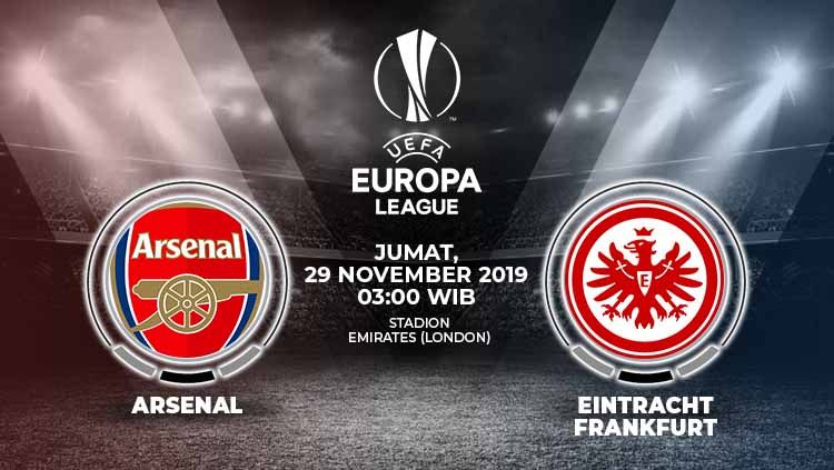 Berikut prediksi pertandingan sepak bola antara Arsenal vs Eintracht Frankfurt di matchday ke-5 Grup F Liga Europa 2019/2020. Copyright: © Grafis: Indosport.com