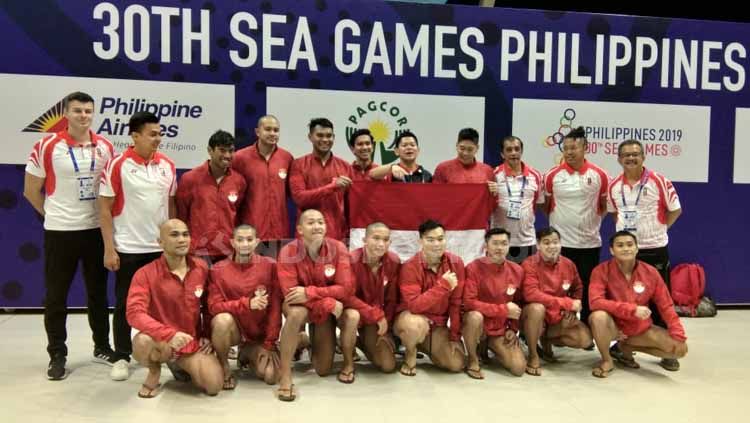 Timnas Polo Air Indonesia raih medali emas di Aquatic Stadium, Clark, Filipina, Jumat (29/11/19). Copyright: © Ronaldo Seger Prabowo/INDOSPORT