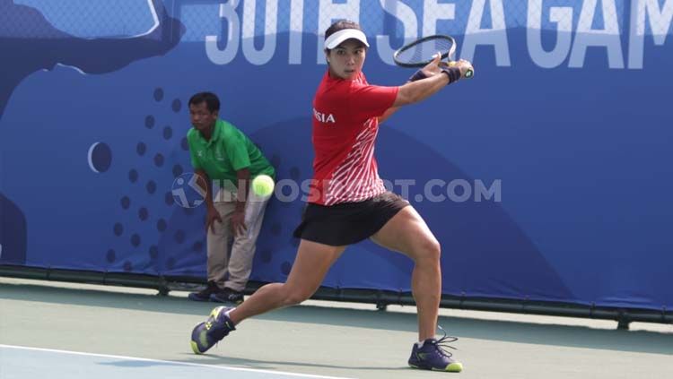 Final tenis tunggal putra Aldila Sutjiadi versus Savanna Ly Nguyen di Rizal Memorial Sport Complex, Manila, Jumat (06/12/19) Copyright: © Ronald Seger Prabowo/INDOSPORT