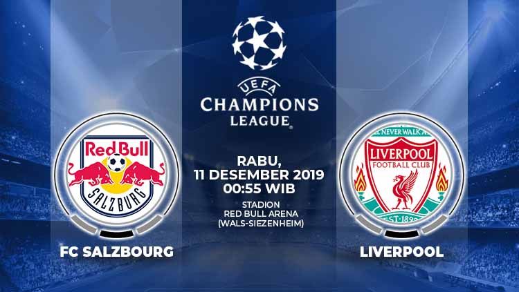 Berikut link live streaming pertandingan antara RB Salzburg vs Liverpool pada matchday keenam Grup E Liga Champions, Rabu (11/12/19) pukul 00.55 WIB. Copyright: © Grafis: Indosport.com