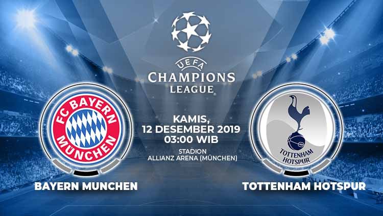Bayern Munchen akan menghadapi Tottenham Hotspur pada matchday keenam kompetisi sepak bola Liga Champions 2019-2020 di Allianz Arena, Kamis (12/12/19). Copyright: © Grafis: Indosport.com
